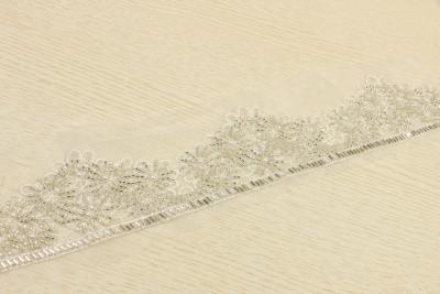 China Braided Sequin Ribbon Trim , Stretchproof Border Lace Beaded Polyester Material for sale