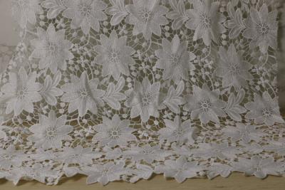 China Polyester Allover Lace Fabric Peekaboo White Water Soluble Botanical Chemical for sale
