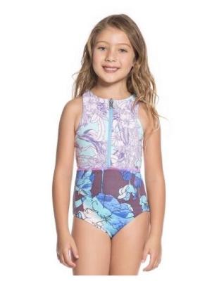 China Little Girls Zipped Purple Print One-piece Swimsuit - Santa Catalinita for sale