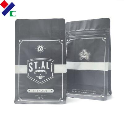 China 250g Front Zipper Black Kraft Paper Coffee Bean Packaging Bag for sale