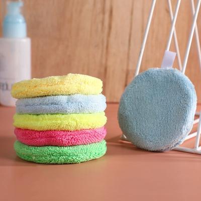 China Customized Round Finger Pocket Colourful Face Pink Organic Microfiber Makeup Remover Pads Washable With Laundry Bag for sale