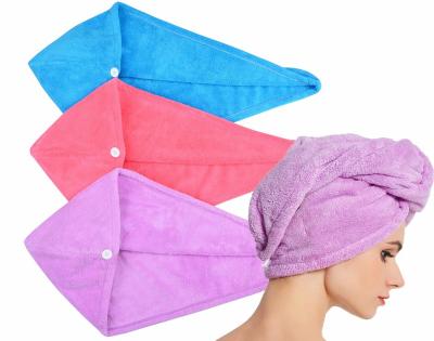 China Microfiber Absorbent Dry Hair Cap Best Salon Wrap Shower Spa Head Towel With Button en venta