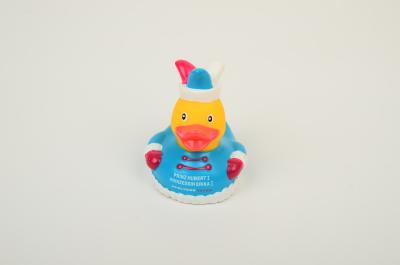 China EN71 Eskimo Floating Baby Rubber Duck Toy Blu Color With Customized design Duck for sale