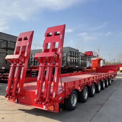 China 100Ton 40’ Lowbed Semi Trailer Transport Flatbed Container Gooseneck Excavator for sale