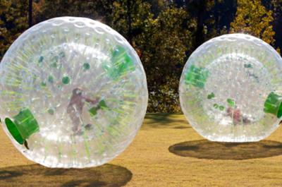 China TPU Green Dot Inflatable Zorb Ball , Inflatable Human Hamster Ball 3.0m x 2.0m Dia For Grass for sale