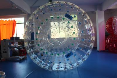 China Transparent Blue Handle PVC Inflatable Zorb Ball , 3m x 2m Dia Giant Hamster Ball for sale