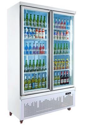 China Freser Upright Display Freezer , 1000L Double Door Coke Fridge for sale