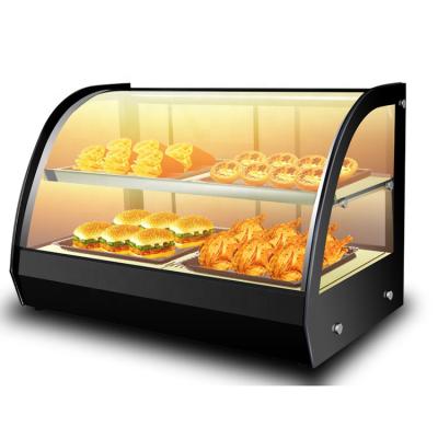 China Curved Glass Showcase Electric Industrial Restaurant Snack Shop 2 Layers Hot Food Display Warmer for sale