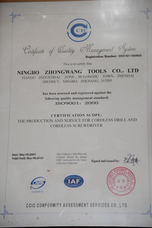 ISO9001:2000 - NINGBO ZHONGWANG TOOLS CO.,LTD