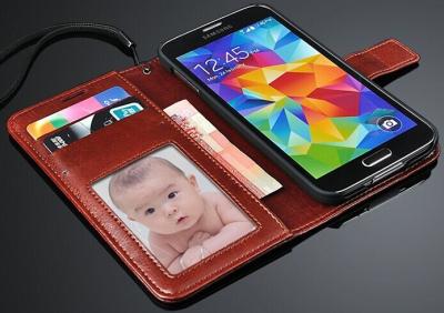 China Customized PU Leather Samsung S4 Wallet Case with Card Slot / Photo Holder for sale