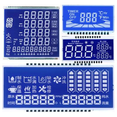 China Panel LCD STN personalizado, modo azul STN / fondo de caracteres blancos / pantalla de fuentes, conexión de pines metálicos en venta
