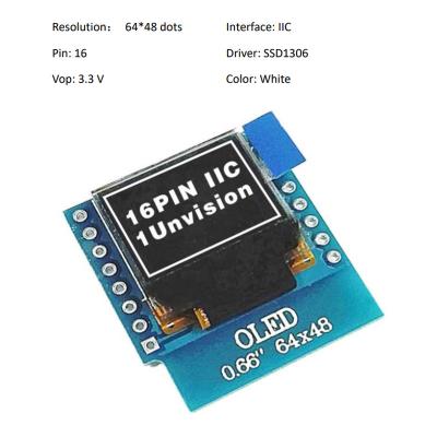 China 0.66 Inch IIC OLED Display 16 Pin With 64x48 Pixels, White/Blue Fonts Ultra-Low Power OLED Display for sale