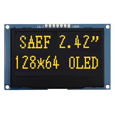China 2.42 Inch Yellow OLED Display 128x64 Dots Resolution 7 Header Pin SPI Interface for sale