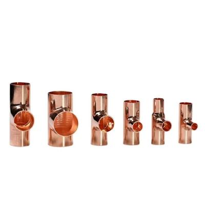 China Plumbing Red Copper Pipe Fittings ASME B16.22 Polished Round Equal Tees for sale