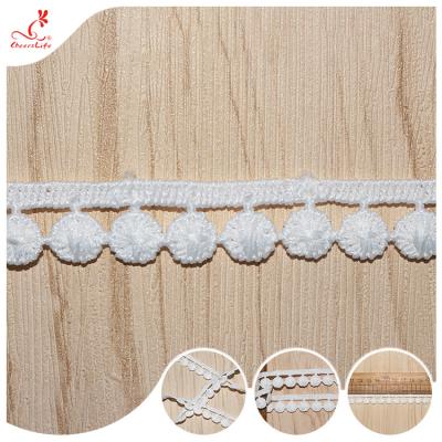 China White Flat Pom-pom Lace Trimmings Garment Accessories Lace Border for sale