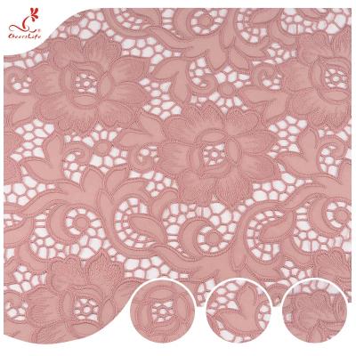 China Guipure Embroidered Lace Fabric Hollow Out Dress Fabric For Women for sale