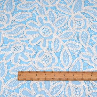China embroidery lace fabric guipure flower plants embroidery white water Hollow lace fabric for dresses for sale