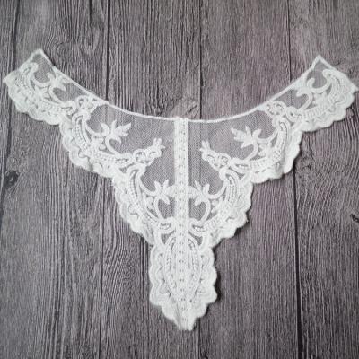 China White Embroideried Lace Bridal Neckline Applique With Cotton On Nylon Mesh for sale
