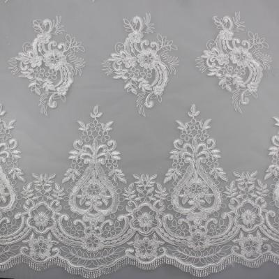 China 3D Eyelash Polyester Yarn On Nylon Mesh Corded Embroidery Lace Fabric For Bridal for sale