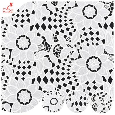 China White Trim Embroidered Lace Fabric For Women Party Dress Embroidery Lace Fabric for sale