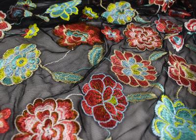 China Rich Floral Embroidered Mesh Fabric For Dresses , Vintage Heavy Lace Fabric for sale