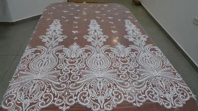 China Embroidered Guipure Beaded Lace Fabric Polyester On Nylon Mesh With Flower for sale