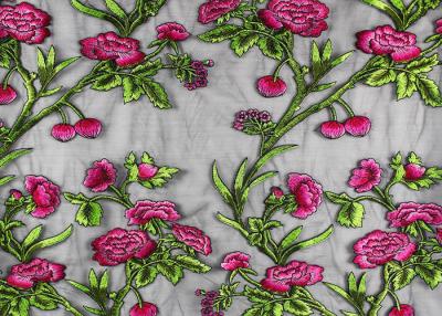 China Coloured Embroidery 3D Flower Polyester Lace Fabric By The Yard For Party Dress for sale