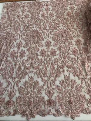 China Bridal Pearl Heavy Beaded Lace Fabric , Wedding Dress Beaded Embroidered Lace for sale