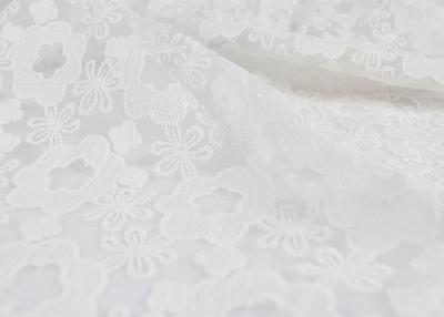 China 3D Polyester White Embroidered Lace Fabric , Wedding Dress / Wedding Gown Lace Fabric for sale