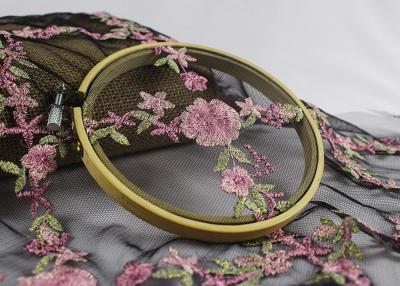 China Estilo floral coloreado multi bordado de la flor del flor del melocotón del rosa de la tela del cordón de Tulle en venta