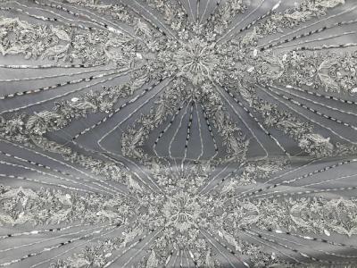 China Beautiful Silver Embroidered Heavy Beaded Lace Fabric , Beaded Net Fabric 130cm Width for sale