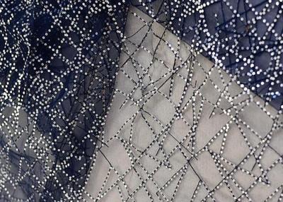 China Tela do laço da lantejoula dos azuis marinhos do bordado para o vestido de noite do vestido de casamento à venda