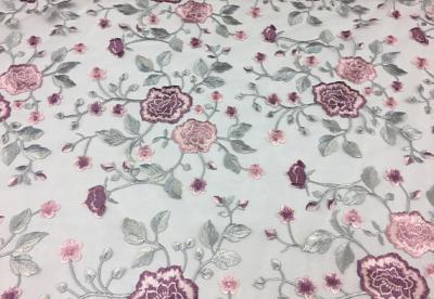 China Floral Embroidered Mesh Lace Fabric , Embroidered Tulle Lace Fabric For Wedding Dress for sale