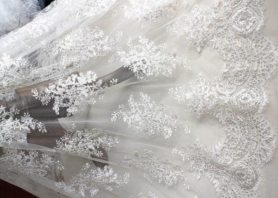 China Luxury Ivory Embroidery Cord Sequin Lace Fabric / French Bridal Sequin Mesh Fabric for sale