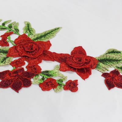 China 34*18 CM Red Flower Embroidered Applique Patches For DIY Dress Decorative for sale