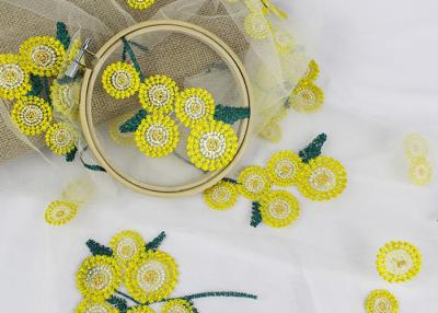 China Beatiful Sunflower 3D Embroidered Lace Fabric For Wedding Garment Decoration for sale