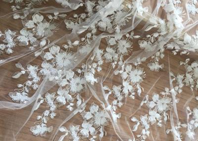 China Rich Beaded Flower Net Fabric With Sequins , Bridal Lace Fabric By The Yard for sale