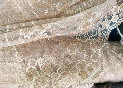 Chine Tissu magnifique de dentelle de paillette de fleurs de Champagne avec le point cranté pour la robe de partie à vendre