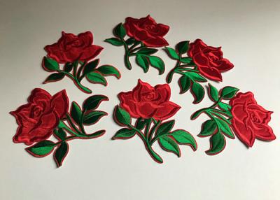 China Flower Embroidered Iron On Appliques , Large Red Rose Floral Patches For Clothes for sale