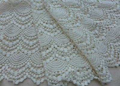 China Vintage French Crocheted Cotton Lace Fabric Scalloped Edge Hollow Out Ivory Dots for sale