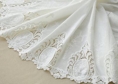 China Cotton White Crochet Lace Fabric / Embroidered Lace Fabric For Home Textile 130cm for sale