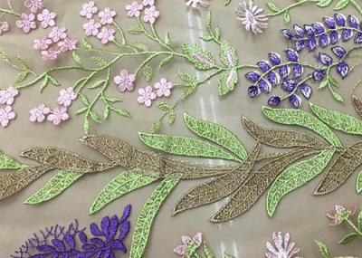 China Soft Embroidered Tulle Coloured Lace Fabric , Women Dresses Lace Clothing Fabric for sale