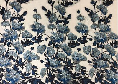 China Bule Floral Embroidered Polyester Net Lace Fabric For Wedding Gown Dresses for sale