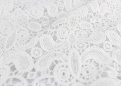 China Embroidery White Stretch Lace Fabric , Water Soluble Guipure Lace Fabric For Wedding Dresses for sale