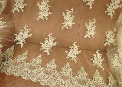 China Vintage Corded Floral Gold Bridal Lace Fabric , Embroidered Net Lace Fabric For Gown for sale