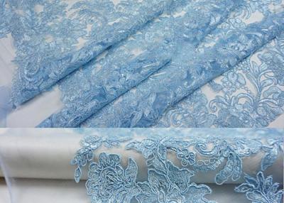China Blue Embroidery Floral Corded Lace Fabric With Sequin For Craft Make Gauze Dress for sale