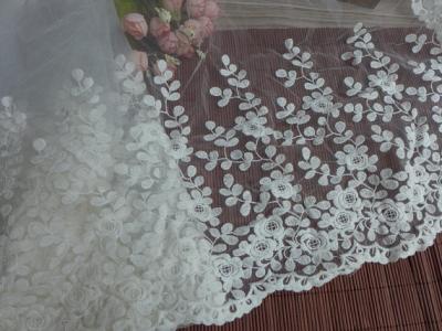 China Vintage Embroidered Floral Nylon Lace Trim , 29cm Width Floral Nylon Mesh Trim for sale