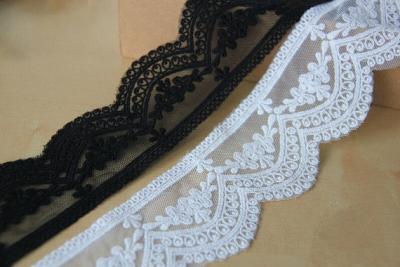 China 2.28 Inch Width Venice Nylon Lace Trim , Eyelash Scalloped Embroidery Tulle Lace Trim for sale