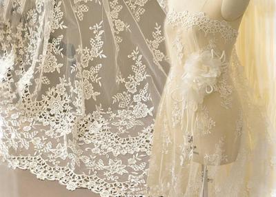 China Ivory Embroidery Bridal Corded Lace Fabric , Flower Scalloped Edge Lace Fabric By The Yard for sale
