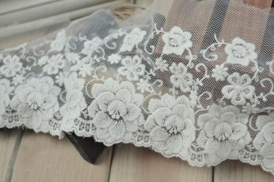 China Soft Graceful White Nylon Lace Trim , Floral Wide Mesh Tulle Lace Trim By The Yard for sale